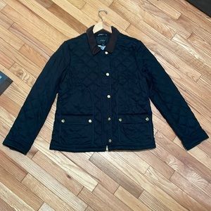 J Crew Heritage Quilted Barn Jacket Black with Dark Brown Medium NWT